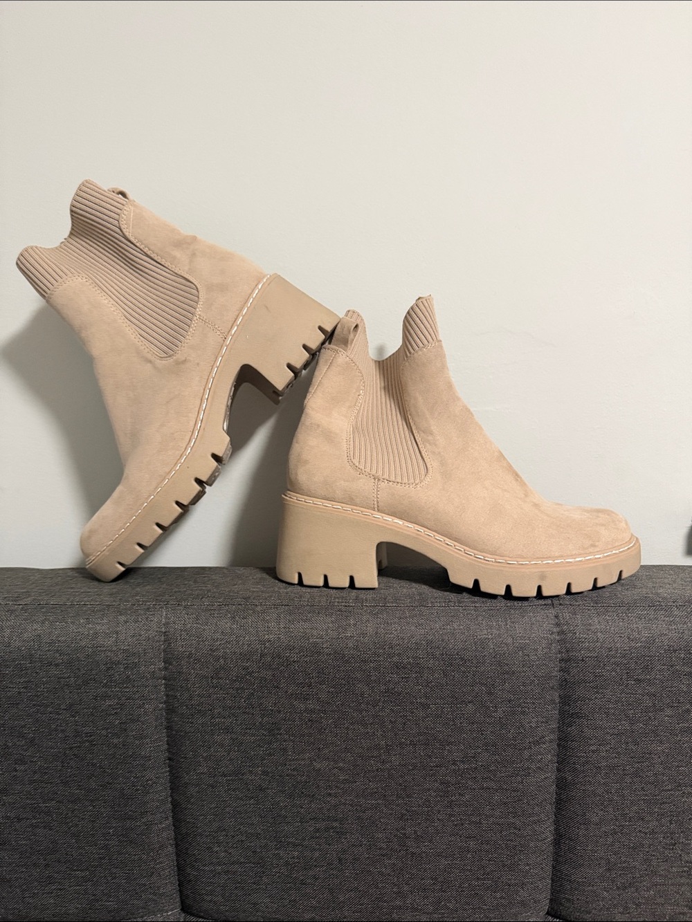 NOBO Beige Chelsea Lug Heel Booties